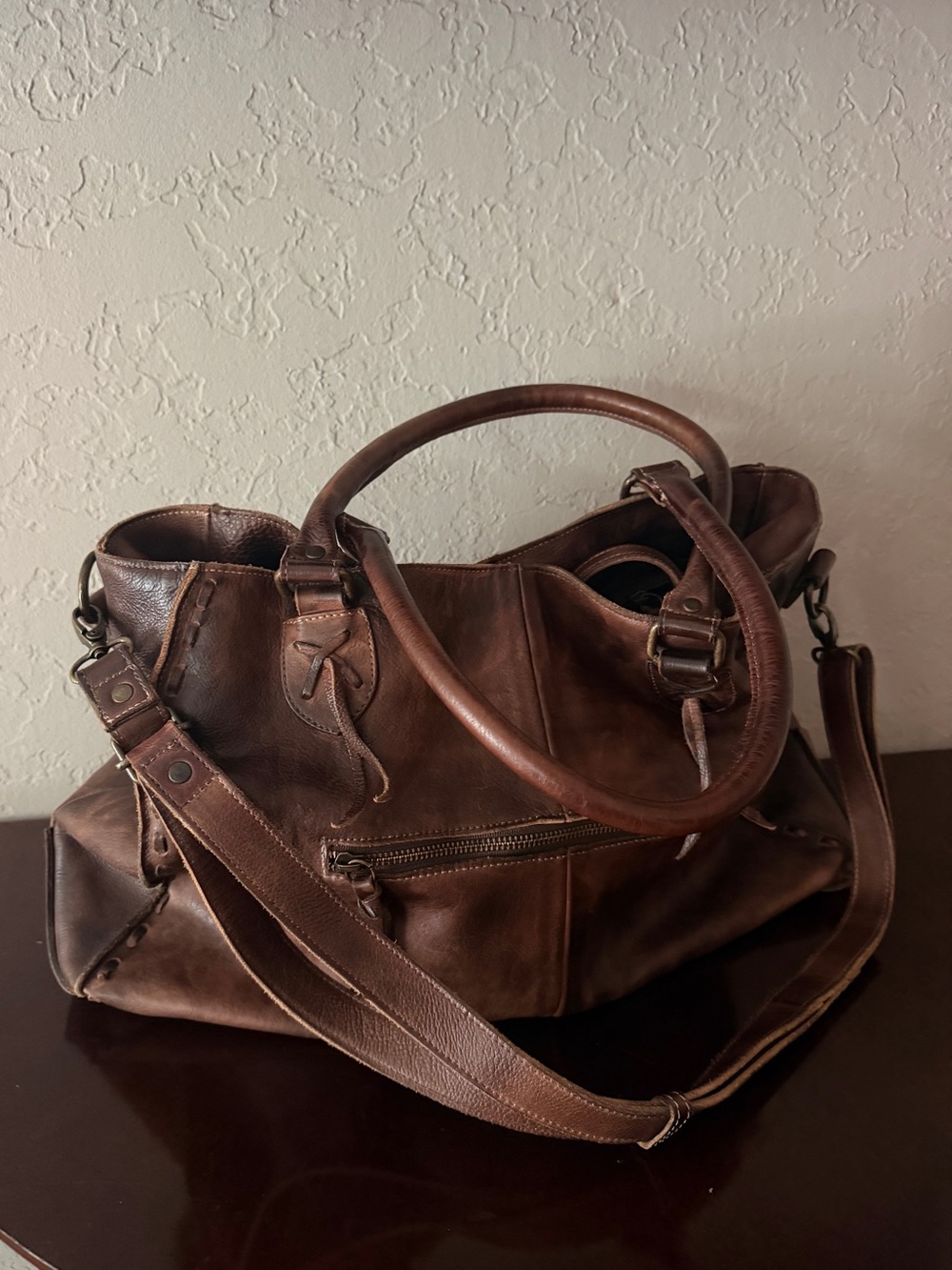 Bed Stu Tote Bag Distressed Dark Brown Leather Weekender Perfect Condition # 2 - Picture 6 of 16